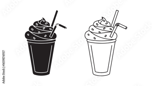 Milkshake with whipped cream and straws
