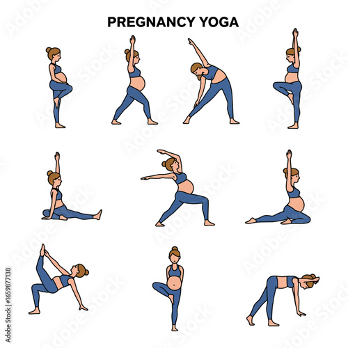 pregnancy yoga performing various poses for relaxation and wellness at home promoting prenatal fitness perfect for a healthy pregnancy and wellbeing content