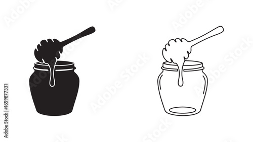 Honey jar with dipper outline and filled style