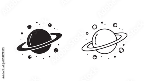 Saturn planet with orbiting rocks and transparent background