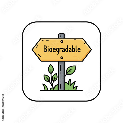 Signage ecosystem biodegradable signpost amidst lush greenery symbolizes environmental sustainability and eco-consciousness ideal for green initiatives.