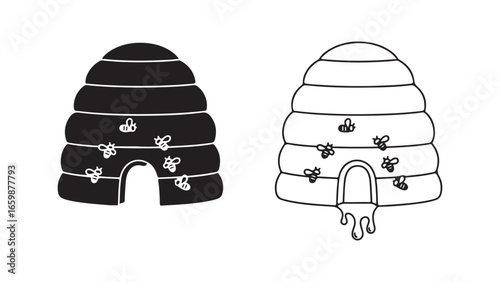 Honeycomb hive with bees and transparent background