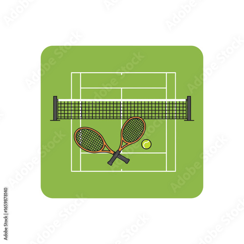 Tennis court with rackets and ball a dynamic display of game preparation perfect for sports blogs illustrating active lifestyle and competition