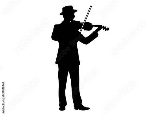 Silhouette of a man playing the violin, vector illustration
