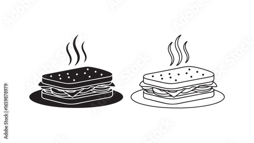 Hot sandwich on plate outline style