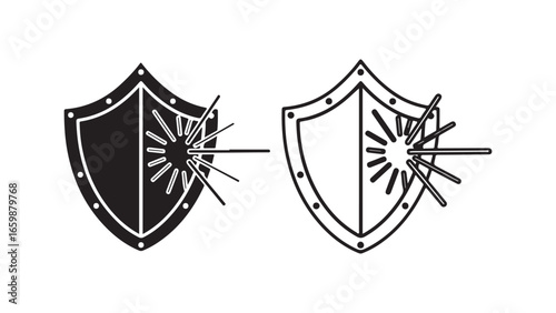 Shield icon with radiating lines and spikes