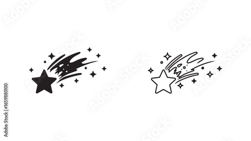 Shooting star with sparkling trails with transparent background