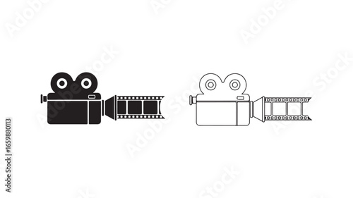 Movie camera icons with film reel