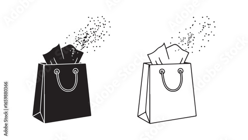 Shopping bags with scattered confetti, two versions