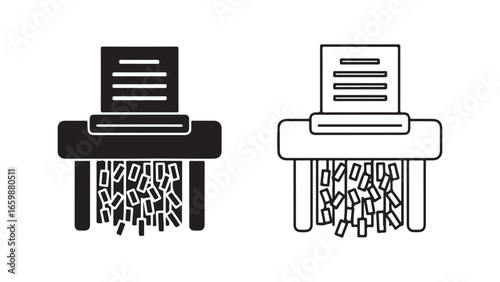 Shredder icon with paper scraps