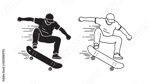 Skateboarder in motion with transparent background
