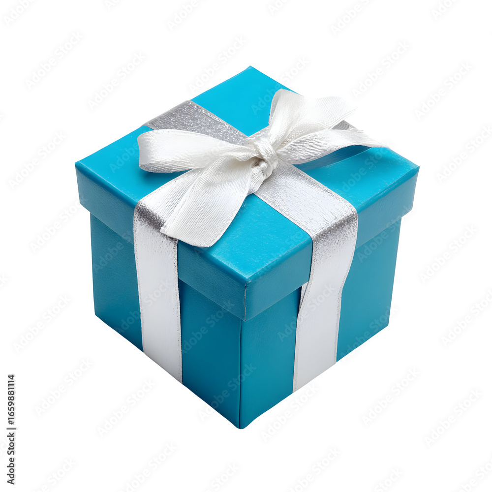 Fototapeta premium Teal gift box with white ribbon