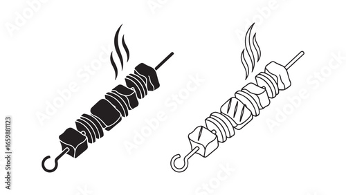 Skewered meat kebab with transparent background