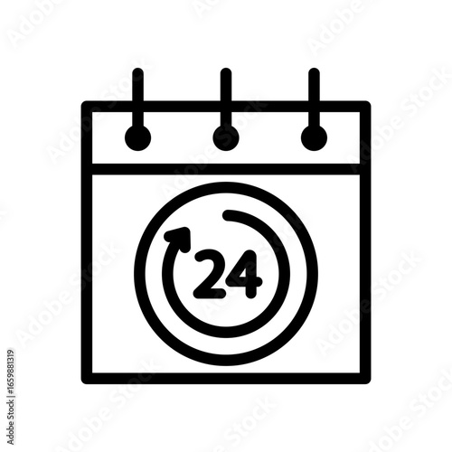 Outline Icon of a Calendar with a 24-Hour Symbol Depicted