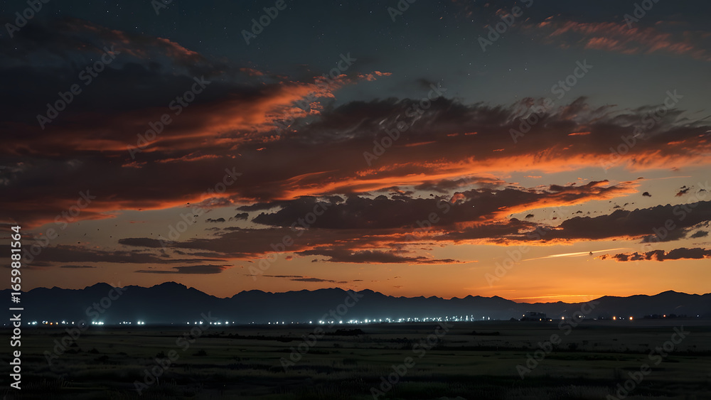 custom made wallpaper toronto digitalSunset, mountains, a dramatic sunset over the rocky mountains with vibrant colors, sky turning red, purple as the sun sets behind the mountains and creating a serene twilight scene.