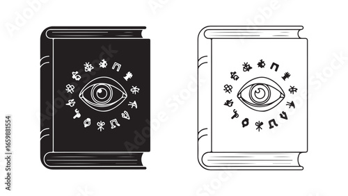 Mystical book with eye and symbols
