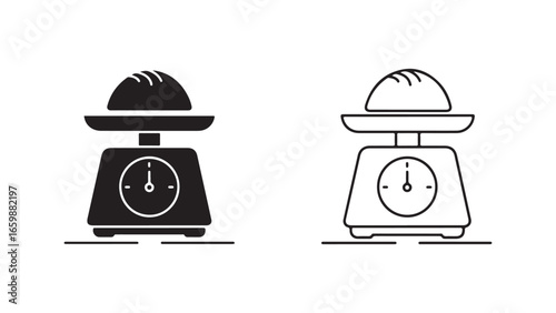 Kitchen scale icon with bread loaf