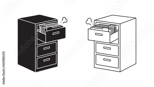 Office filing cabinet with documents and smoke