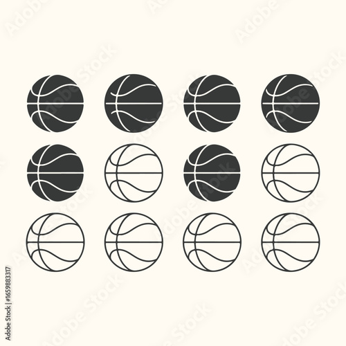 A vector illustration set of different balls for various sports games like basketball, soccer, and golf