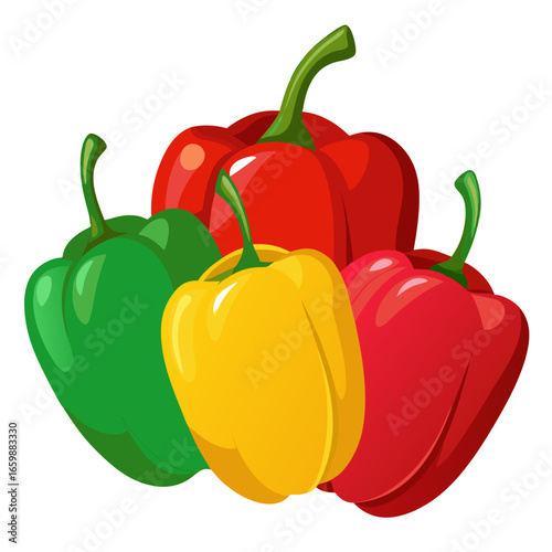 red and yellow peppers isolated on white