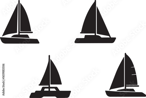 catamaran icon set, silhouette vector illustration