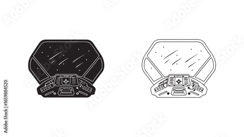 Spaceship cockpit outline with transparent background