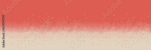 A faded coral background with a halftone dot pattern transitioning to a beige color at the bottom edge