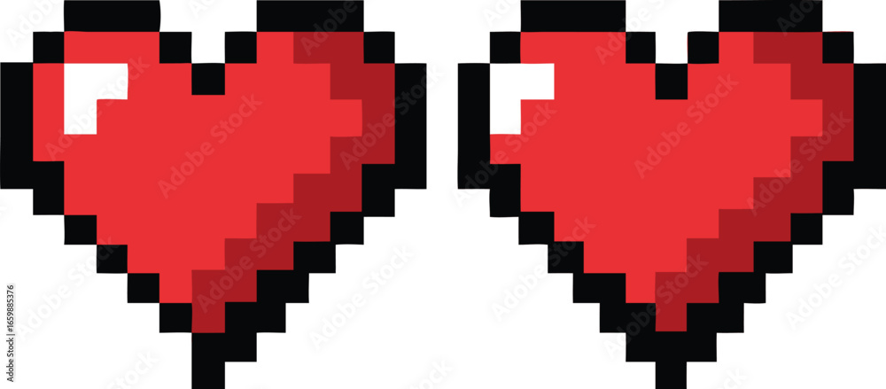Fototapeta premium Retro Pixel Heart Set – 8-Bit Vintage Love Symbols Vector