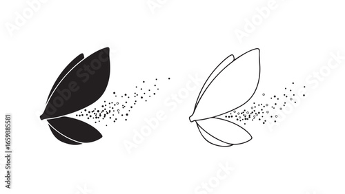 Opened pistachio with scattered kernels with transparent background