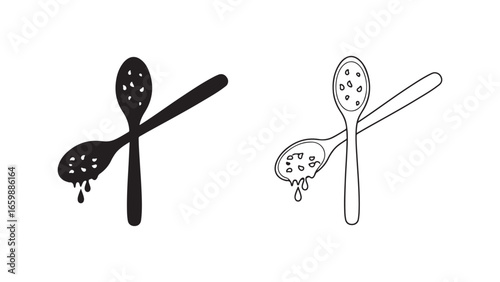 Spoon with dripping food outline and filled style