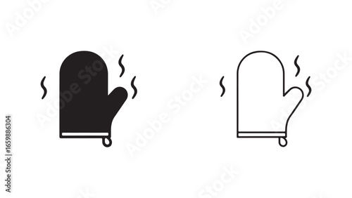 Oven mitts with steam, black and outline style