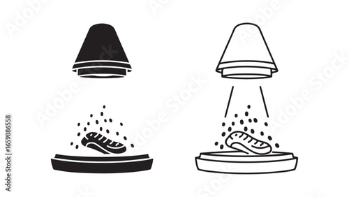 Sprinkling seasoning on food with conical shaker