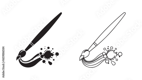 Paint brush with splatter and ink drops