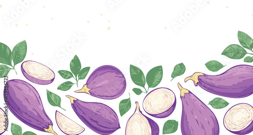Eggplant and Leaves Border Design aubergine vegetable
