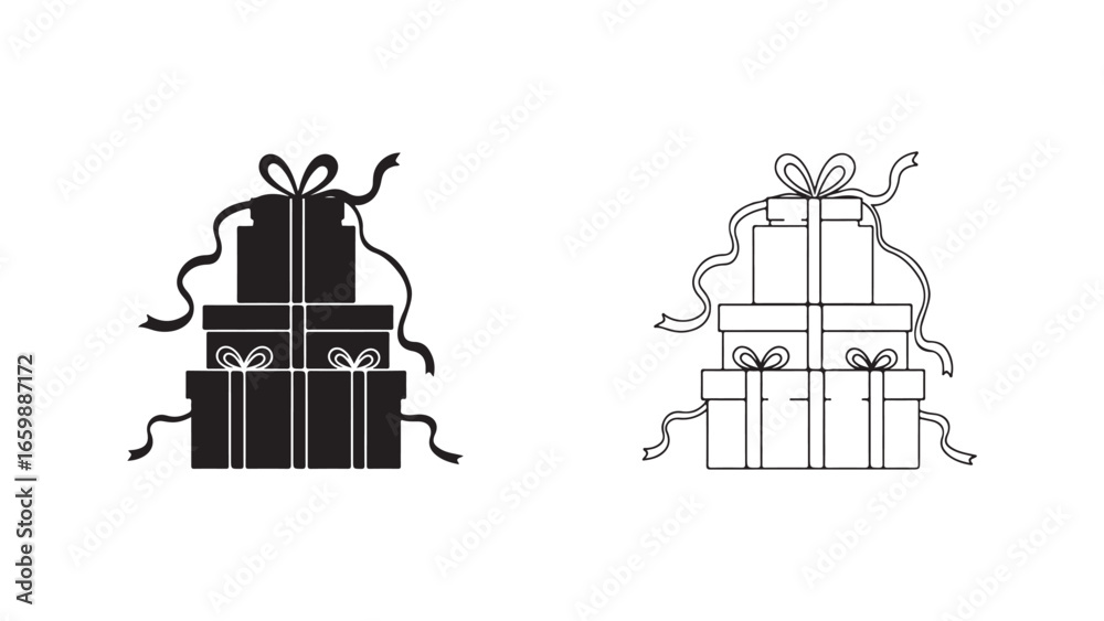 Fototapeta premium Stacked presents with ribbon and bows