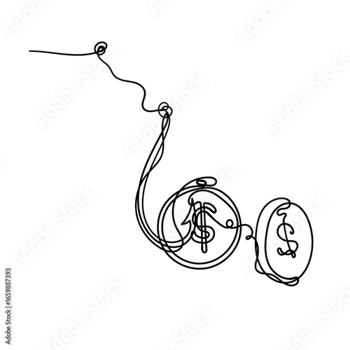 continuous line drawing fishing for money with a hook illustration