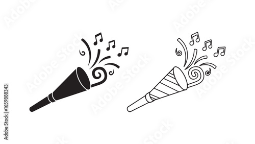 Party horn with musical notes