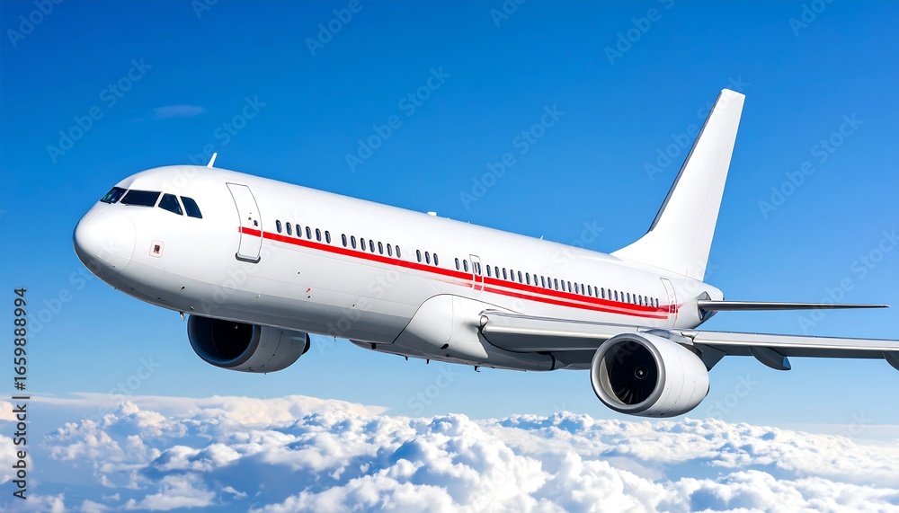 Obraz premium Airplane flying above clouds.