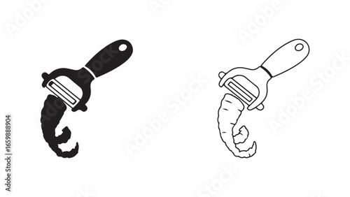 Peeler tool peeling carrot with transparent background