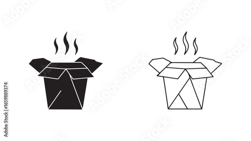Takeout box with steam, food container icon