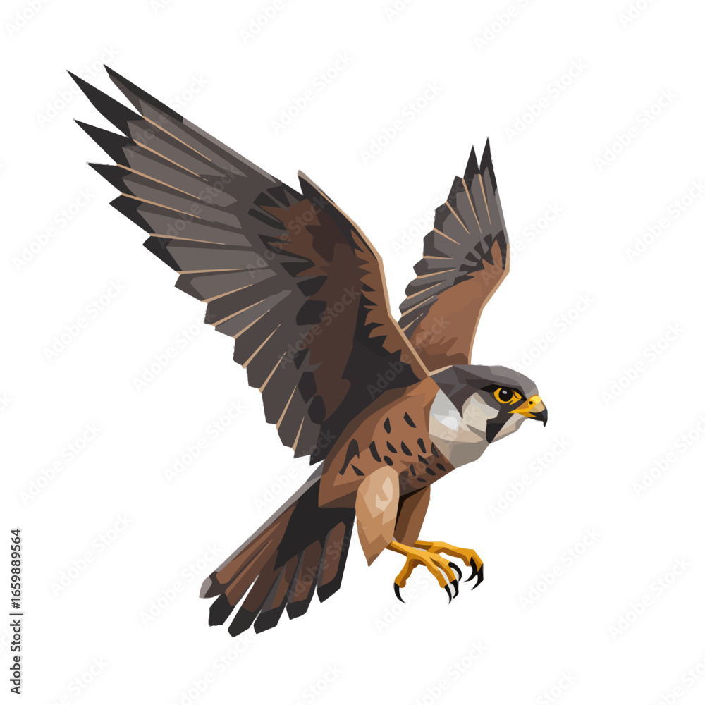 Obraz premium A stylized illustration of a peregrine falcon in flight against a white background.