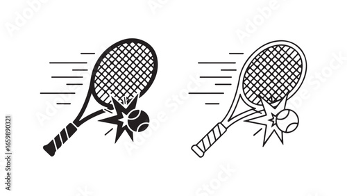 Tennis racket hitting ball with motion lines