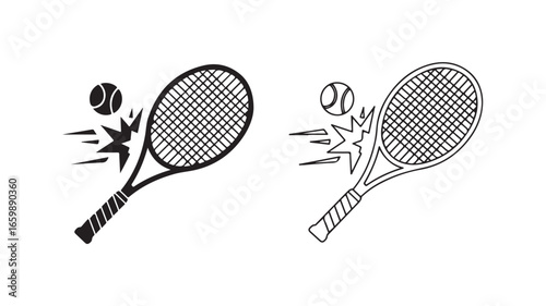 Tennis racket hitting ball with transparent background