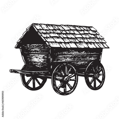 wagon house silhouette, Vintage wagon silhouette, Silhouette illustration of a vintage wagon house ,  