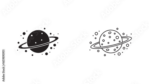 Planet icons with rings and stars