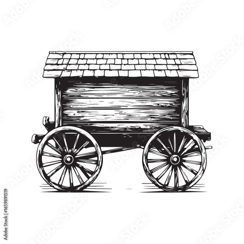 wagon house silhouette, Vintage wagon silhouette, Silhouette illustration of a vintage wagon house ,  