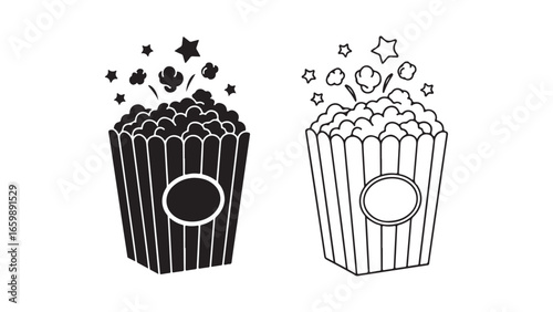 Popcorn bucket with stars, black and white