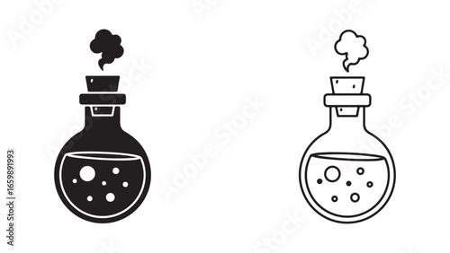 Potion bottle with bubbling liquid, outline style