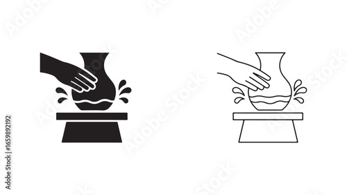Pottery shaping hands on wheel outline style