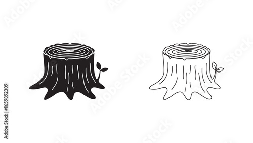 Tree stump outline and filled icon with transparent background